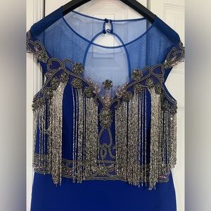 Blue and silver fringe gown